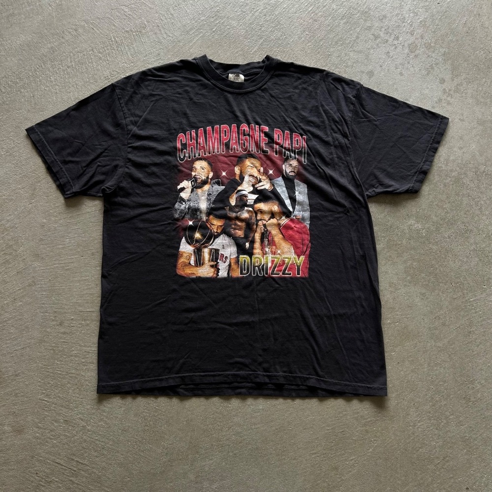 Vintage Style Drake Shirt Size XXL Black Champagne‎ Papi Rap Graphic Drizzy